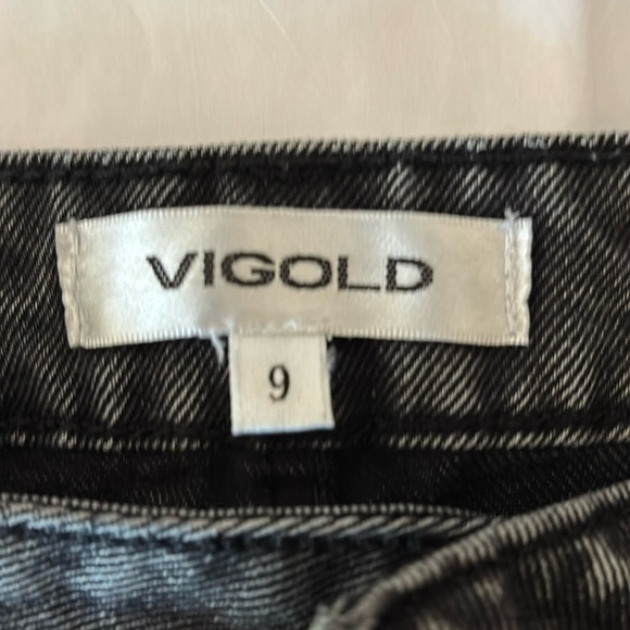 Vigold Denim Billie 90s Jean Women Size 9 Black Wash Distressed Ripped Raw Hem - Picture 2 of 10